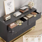 Commode blanche à 6 tiroirs avec poignées dorées - Meuble de rangement moderne en bois pour chambre, dressing et table de chevet