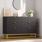 Commode blanche à 6 tiroirs avec poignées dorées - Meuble de rangement moderne en bois pour chambre, dressing et table de chevet