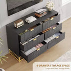 Commode blanche à 6 tiroirs avec poignées dorées - Meuble de rangement moderne en bois pour chambre, dressing et table de chevet
