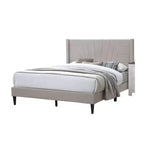 Lit Queen Size avec Tête de Lit Capitonnée, Rembourrage en Toile de Jute Marron, Bois