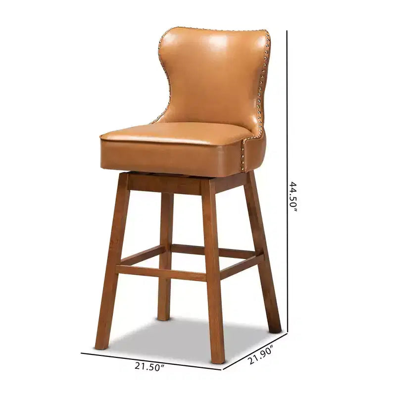 Lot de 2 tabourets de bar pivotants en bois couleur havane marron - : Rembourré, clouté, forme rectangulaire