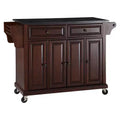  Solid Black Granite Top Kitchen Cart/Island - Vintage Mahogany : Rolling Storage, Towel Bar, 4 Doors
