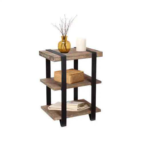20"  2 Shelf Solid Wood and Metal End Table - : Industrial, Rustic Design