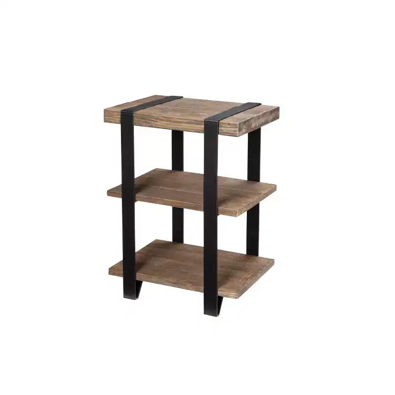 Table d'appoint 2 étagères en bois massif et métal de 20 pouces - Design industriel et rustique