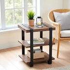 Table d'appoint 2 étagères en bois massif et métal de 20 pouces - Design industriel et rustique