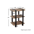 Table d'appoint 2 étagères en bois massif et métal de 20 pouces - Design industriel et rustique