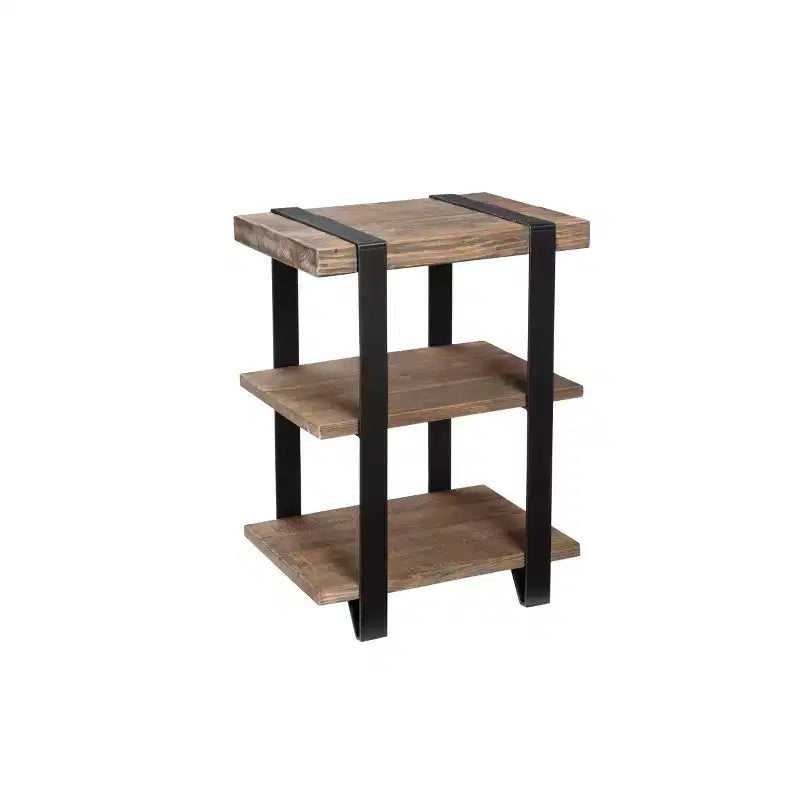 Table d'appoint 2 étagères en bois massif et métal de 20 pouces - Design industriel et rustique