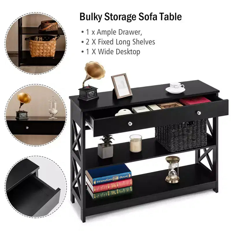 Console Table Tiroirs Étagères Table d'appoint Canapé Entrée Couloir Noir/Blanc