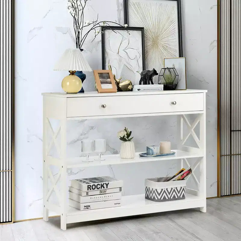 Console Table Tiroirs Étagères Table d'appoint Canapé Entrée Couloir Noir/Blanc