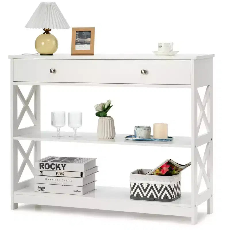Console Table Tiroirs Étagères Table d'appoint Canapé Entrée Couloir Noir/Blanc