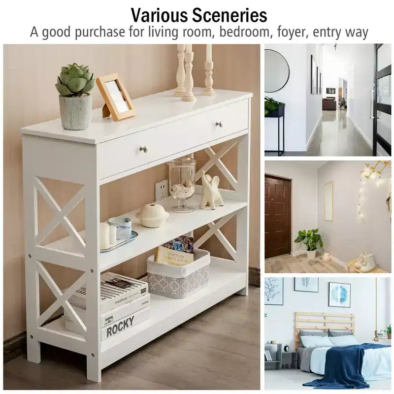 Console Table Tiroirs Étagères Table d'appoint Canapé Entrée Couloir Noir/Blanc