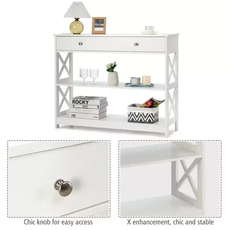 Console Table Tiroirs Étagères Table d'appoint Canapé Entrée Couloir Noir/Blanc