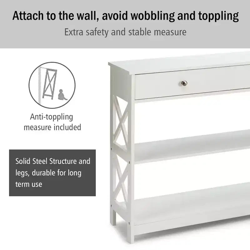 Console Table Tiroirs Étagères Table d'appoint Canapé Entrée Couloir Noir/Blanc