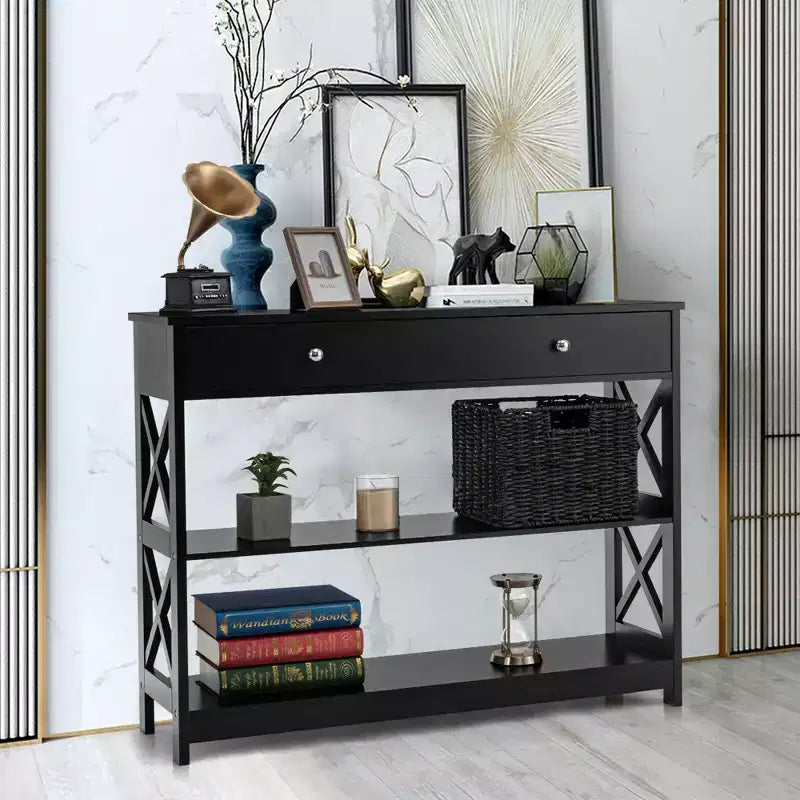Console Table Tiroirs Étagères Table d'appoint Canapé Entrée Couloir Noir/Blanc
