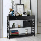 Console Table Tiroirs Étagères Table d'appoint Canapé Entrée Couloir Noir/Blanc