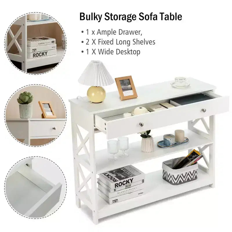 Console Table Tiroirs Étagères Table d'appoint Canapé Entrée Couloir Noir/Blanc