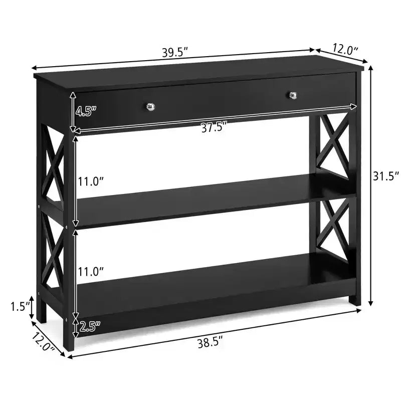 Console Table Tiroirs Étagères Table d'appoint Canapé Entrée Couloir Noir/Blanc