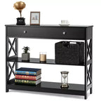 Console Table Tiroirs Étagères Table d'appoint Canapé Entrée Couloir Noir/Blanc