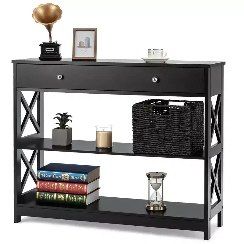 Console Table Tiroirs Étagères Table d'appoint Canapé Entrée Couloir Noir/Blanc