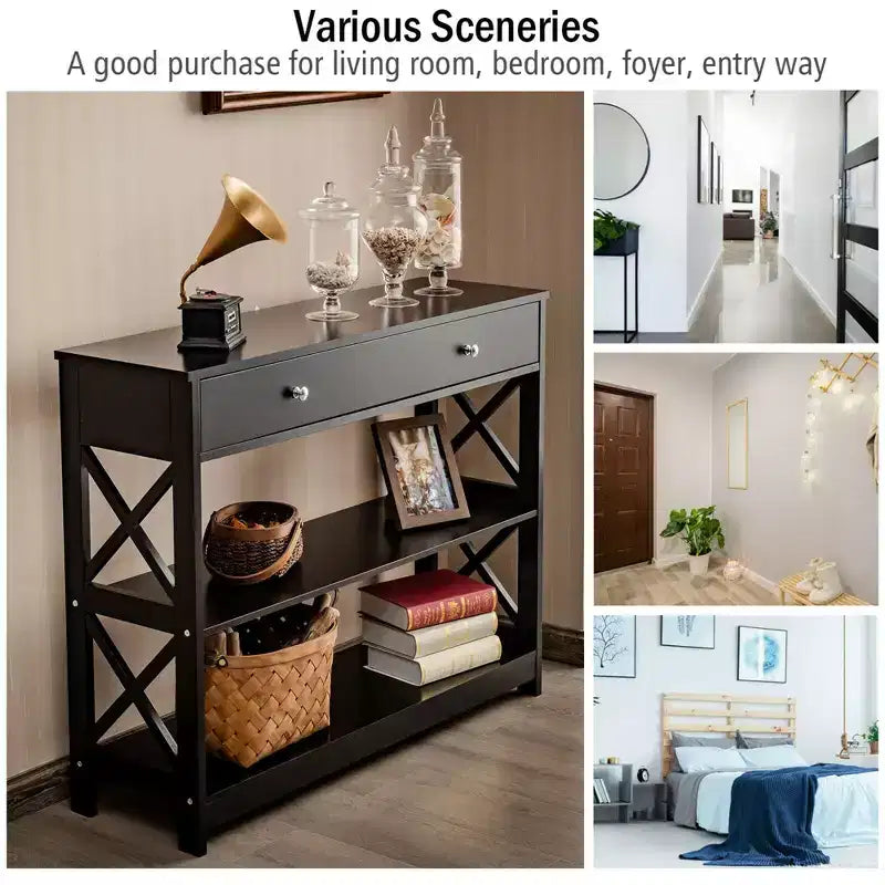 Console Table Tiroirs Étagères Table d'appoint Canapé Entrée Couloir Noir/Blanc