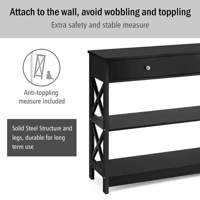 Console Table Tiroirs Étagères Table d'appoint Canapé Entrée Couloir Noir/Blanc