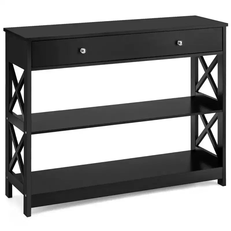  Console Table Drawer Shelves Sofa Accent Table Entryway Hallway Black/White