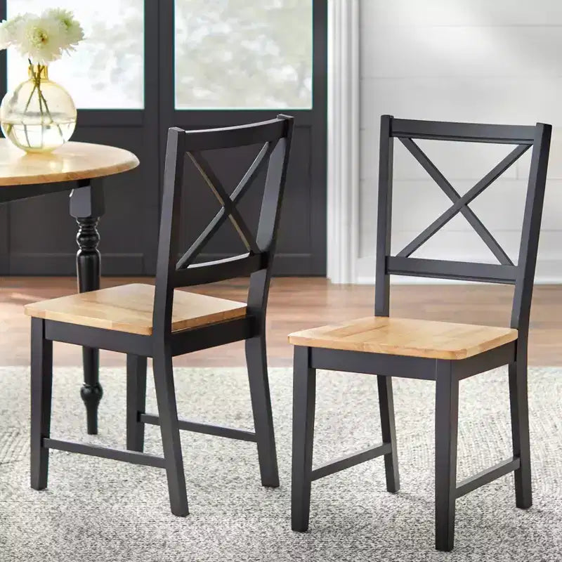 Chaise de salle à manger en bois massif avec dossier croisé