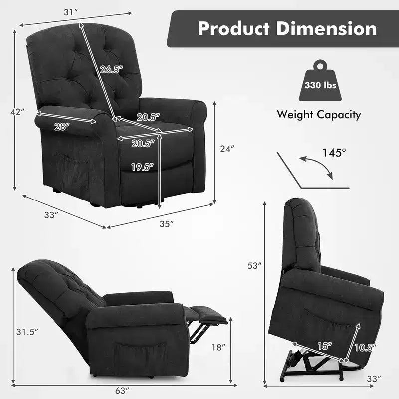 Fauteuil inclinable électrique pour personnes âgées avec pochette latérale et télécommande Noir/Marron