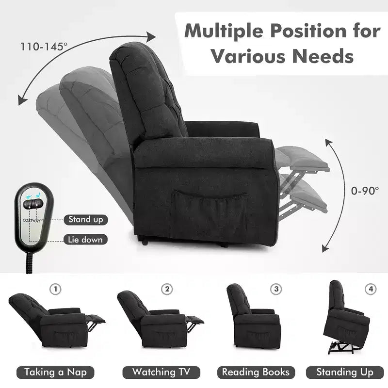 Fauteuil inclinable électrique pour personnes âgées avec pochette latérale et télécommande Noir/Marron