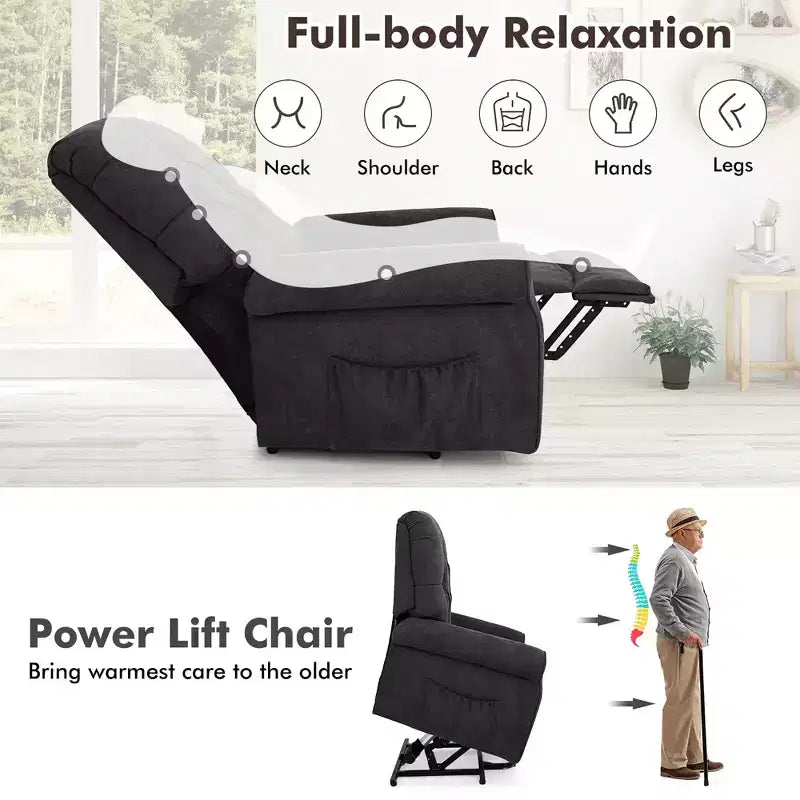 Fauteuil inclinable électrique pour personnes âgées avec pochette latérale et télécommande Noir/Marron
