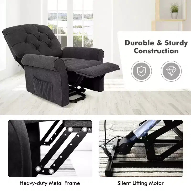 Fauteuil inclinable électrique pour personnes âgées avec pochette latérale et télécommande Noir/Marron