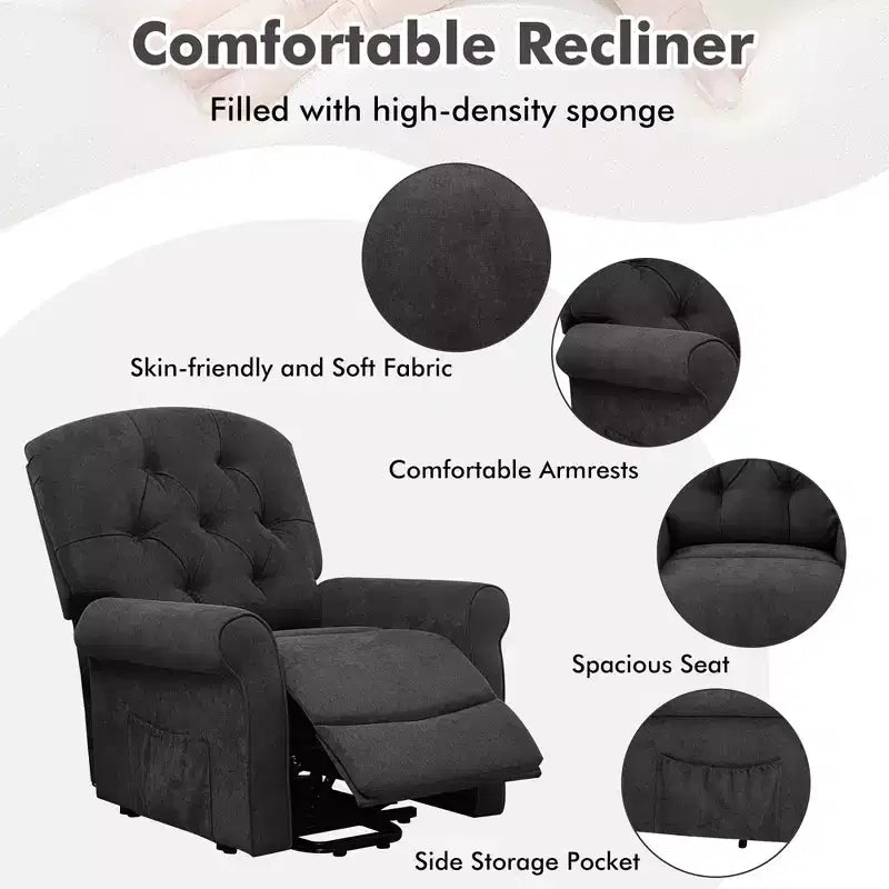 Fauteuil inclinable électrique pour personnes âgées avec pochette latérale et télécommande Noir/Marron